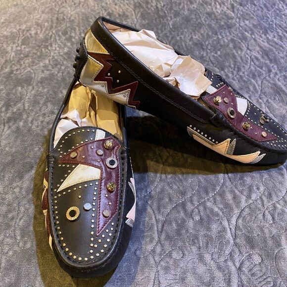 Tod's Black Leather Patchwork Embellished Loafers Size 7.5 - Picture 1 of 10